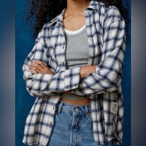 Urban Outfitters BDG Long Sleeve Flannel Button Down Shirt Navy White Size Small
